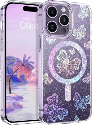 Image de Coque en silicone pour Apple iPhone 11 Pro Paillettes Holo Papillons Magsafe A2160
