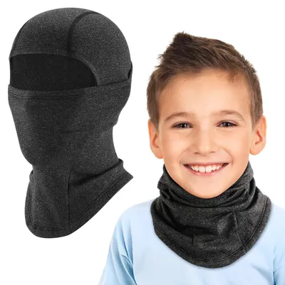 Immagine prodotto di Cappuccio termico antivento invernale per bambini, balaclava/maschera da sci, colore grigio scuro, taglia unica