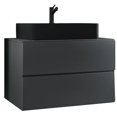 Image de 2 pcs lavabo / lavabo noir largeur 80 cm / meuble de salle de bain avec tiroirs / Lendas S BL