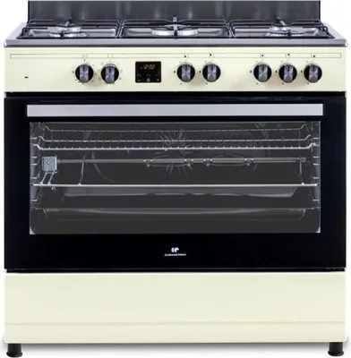 Image de Cuisinière Piano CONTINENTAL EDISON CECP9060CD, 95 L, 5 Foyers Gaz, 90 cm Largeur, Crème/Inox