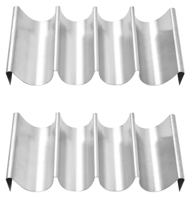 Image de Support pour tacos, résistant à la chaleur - Support pour hot-dogs - Support pour pains - Acier inoxydable - Lot de 2 - Dimensions : 25 x 12 x 4 cm