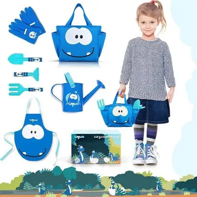 Image de Outils de jardinage pour enfants - Jouets pour enfants - Outils de jardinage comprenant un arrosoir, une fourche, un râteau et un tablier