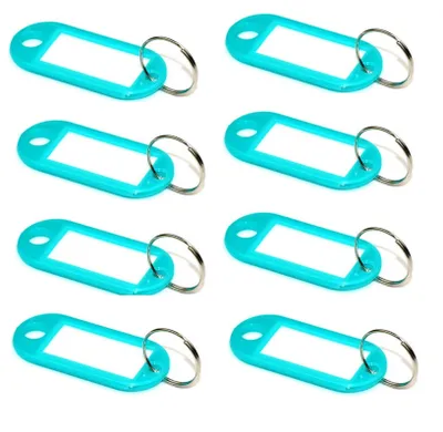 Immagine prodotto di Confezione da 80 portachiavi personalizzabili, monocolore - turchese - targhette per chiavi con anello personalizzabili | Portachiavi personalizzabile | Portachiavi in plastica con etichette intercambiabili