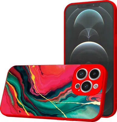 Produktbild von Smartphonica Handyhülle Geeignet für iPhone 12  Pro Max mit Rot Grün Marmor Druck - TPU Back Cover Case Rot Grün Marmor  Design - Rot