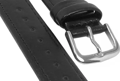 Produktbild von Eichmüller | Uhrenarmband Leder glatt sehr flach schwarz Dornschließe, Stegbreite:18mm, Schließe:Silbern