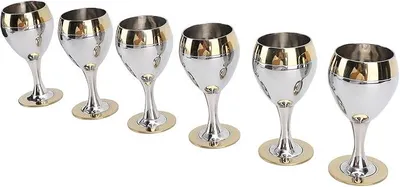 Imagen del producto de Juego de 6 vasos de acero inoxidable para vino, de 60 ml cada uno. Elegantes vasos de metal
