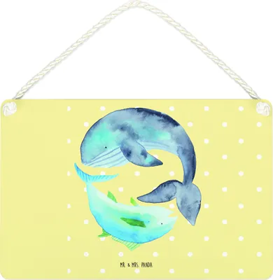 Produktbild von Mr. & Mrs. Panda Schild Walfisch Thunfisch DIN A4 - Gelb Pastell - Geschenk, Lustige Sprüche, Türschild, holzbild, Wandbild Holz, Wal, Flachwitz, Tunfisch, Spruch Lustig