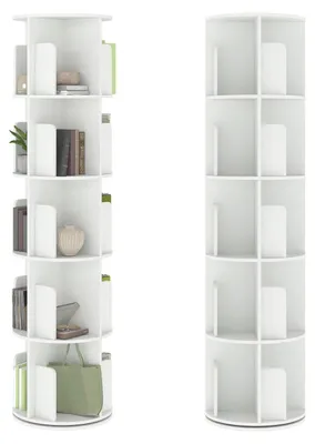 Produktbild von Drehbares Bücherregal 360° Standregal 5 Ebenen MDF Weiß 40x159cm