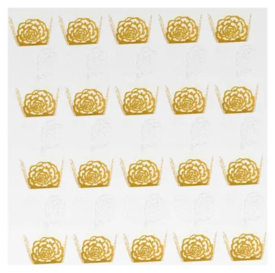 Produktbild von 100 Stück Schokoladenpapierförmchen mit Rosenspitzenmuster - Stabile Pralinenverpackung aus Papier in Weiß und Gold für Hochzeitsdesserts und Partys