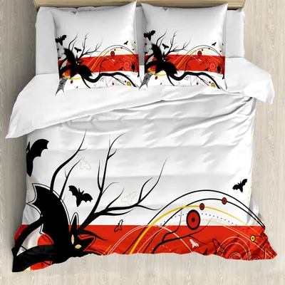 Produktbild von ABAKUHAUS Halloween Bettbezug Set, Halloween-Schläger-Spinnen-Netz Scary Drucken, 200 x 200 cm + 80 x 80 cm, Anthrazit grau Zinnoberrot