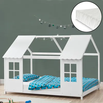 Produktbild von Kinderbett 'Tostedt' Halboffenes Design 140x200cm mit Matratze Weiß