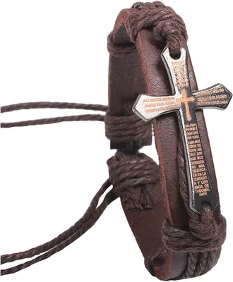 Produktbild von Herren Armband geflochten – Kunstleder Edelstahl mit Kreuz Anhänger, J0702
