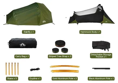 Produktbild von Camping-Hängematte Zelt, Mückennetz, wasserdichte Regenplane, Armeigrün
