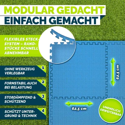 Zdjęcie produktu dla Mata ochronna do basenów tillvex® – 24 sztuki, 62,5 x 62,5 cm | Mata podkładowa o grubości 1 cm do basenów, brodzików i jacuzzi | Mata basenowa na zewnątrz | Mata ochronna do basenów z izolacją termiczną