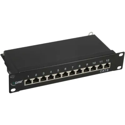 Produktbild von InLine Patchfeld Cat.6, 12-fach, 10" 1HE, schwarz, RAL9005, RJ-45, Cat6, Rackeinbau, 1U, Schwarz, 254 mm