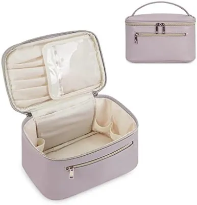 Produktbild von PolkaHome® Make-up-Tasche, Reisetasche, Toilettentasche, Organizer, Groß, mit Pinselfach, aus Kunstleder, tragbar, Lila