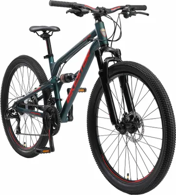 Produktbild von BIKESTAR Vollgefedert Aluminium Mountainbike 26 Zoll, 21 Gang Shimano Schaltung mit Scheibenbremse | 16 Zoll Rahmen Fully MTB Erwachsenen- und Jugendfahrrad | Grün