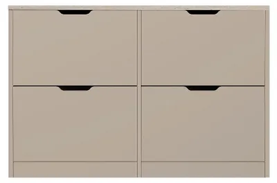 Produktbild von Schuhschrank mit 4 Klappfächern - Beige und Travertin-Optik - LOTULA