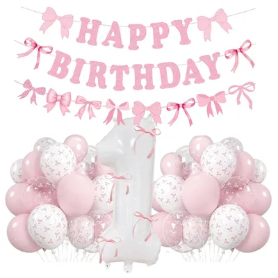 50-teiliges Set rosa Schleifen-Deko für 1. Geburtstag