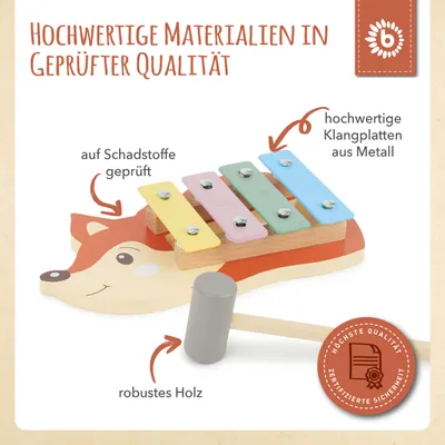 Produktbild von Bieco Mini Xylophon Baby Fuchs Kinder - Baby Spielzeug Fuchs Baby Xylophon - Glockenspiel für Kinder ab 1 Jahr - Baby Spielzeug Waldtiere - Xylophon Holz - Glockenspiel Holz - Xylophon Baby 1 Jahr