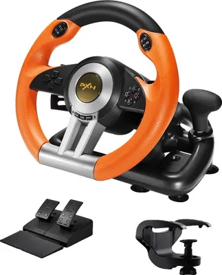Produktbild von PXN V3 Pro Gaming-Lenkrad, 180° Drehung, Pedalset enthalten, Orange