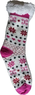 Produktbild von GKA Damen ABS Plüsch Kuschelsocken A6 weiß pink 35-38 Winter Norweger Hüttensocken Socken Norwegersocken Hausschuhe