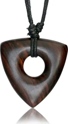 Produktbild von viva-adorno Halskette Holzanhänger geschnitzt Plektrum Dreieck Amulett Baumwollband Surfer Kette Länge verstellbar HK34.D9