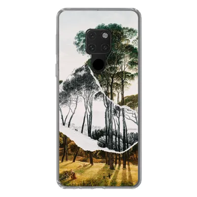 Produktbild von MuchoWow® Handyhülle Schutzhülle Hülle für Huawei P40 Lite Italienische Landschaft Schirmkiefern - Kunst - Hendrik Voogd - Malerei - Schwarz-Weiß - Alte Meister Silikon Softcase Handy Hülle - Handy