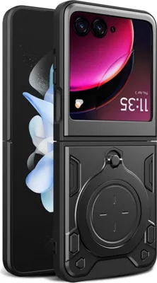 Obrázek produktu pro Pouzdro pro Motorola Razr 50 dvojvrstvé odolné pouzdro s kruhovým stojánkem na prsten Černý
