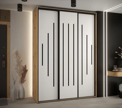 Produktbild von Kleiderschrank ASIRI 12 - 170/45 cm, Eiche handwerklich / weiß / schwarz