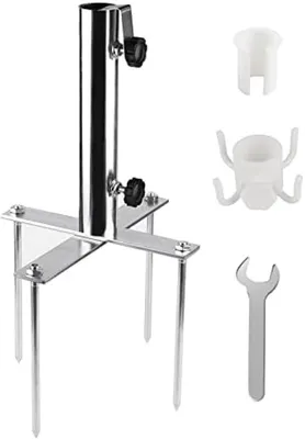 Produktbild von PolkaHome® Rasendorn für Sonnenschirm, Ständer, Bodenhaken, Ø 29-41 mm, mit Strandschirm, Hängehaken, Schirmhalterung, Sandanker