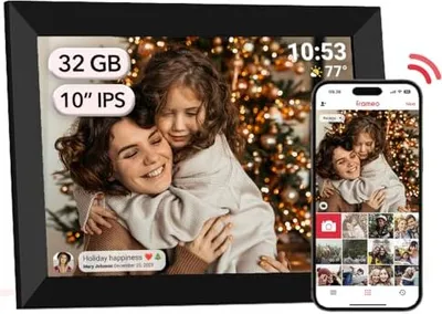 Produktbild von Frameo Digital Photo Frame WiFi 32 GB 10,1 Zoll 1280 x 800 IPS LCD -Touchsbildschirm Smart Cloud Automatische Rotationsmomente sofort über Frameo teil