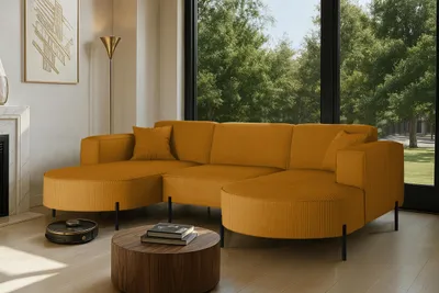 Produktbild von Kaiser Möbel Ecksofa, Sofa Designer Modena U Rein stoff Poso Senffarbe