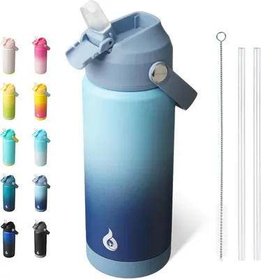 Obrázok produktu pre Izolovaná fľaša na vodu 530 ml, viečko so slamkou, nepretekajúca, nerezová oceľ, na šport