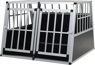 Immagine prodotto di Trasportino per cani - Gabbia per auto - Trasporto sicuro - Doppia porta - 94x88x69 cm - Argento