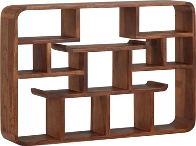 Produktbild von Wandregal 80x55x15 cm Sheesham Massivholz Hängeregal Modern Schwebend, Großes Design Schweberegal, Regal Hängend Wohnzimmer, Bücherregal Wand