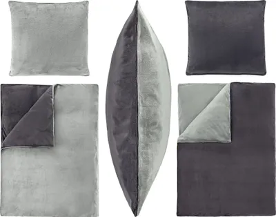 Produktbild von 2-teilig Uni Wende Bettwäsche-Set Bett Garnitur Bettbezug  Bezug 155x220 Kissenbezug 80x80 Nicky Teddy Plüsch Kaschmir Touch Mikrofaser  Silber Grau