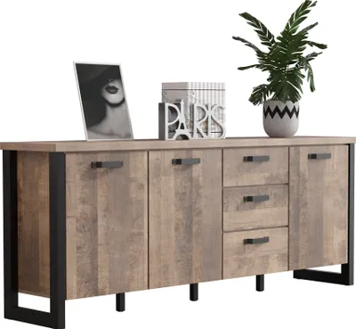 Zdjęcie produktu dla trendteam Emile kredens dąb tytoniowy reprodukcja/czarny, szer./wys./gł. ok. 214/86/45 cm