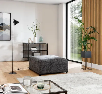 Produktbild von Polsterhocker Designerhocker ROMY in Stoff Enjoy Me Grafit