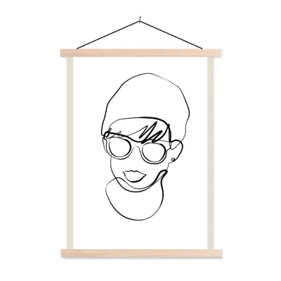 Produktbild von MuchoWow® Textilposter Frauen - Minimalismus - Linienkunst 60x80 cm mit holzfarbenen Rahmen - Wandbild