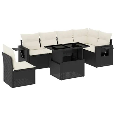 Image de vidaXL Ensemble de salon de jardin 7 pièces avec coussins noir poly rotin