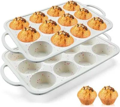 Image de Moules à muffins en silicone avec bord en acier - 12 moules à cupcakes - Résistants à la cuisson et au lave-vaisselle - Sans BPA - Lot de 2