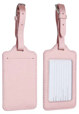 Zdjęcie produktu dla 2 etykiety bagażowe na walizki - Zestaw 2 etykiet na walizki - 11 x 7 cm - Wykonane z sztucznej skóry w kolorze różowego złota