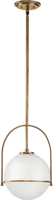 Obrázek produktu pro Závěsné svítidlo kovové sklo E27 D: 28,9 cm kulaté V: max. 129,4 cm v mosazi starožitné bílé stínidlo vintage