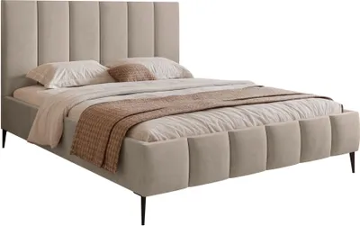 Obrázok produktu pre Selsey Sarafino - Čalúnená posteľ 180x200 cm, s podnožou, lamelovým roštom a kovovými nožičkami, sivobéžová