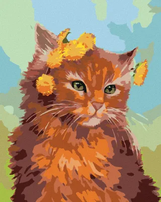 Immagine prodotto di Zuty - Dipingere con i numeri - GATTO ROSSO CON FIORELLINO (MYROSLAVA VOLOSCHUK), 40x50 cm, tela tesa su telaio