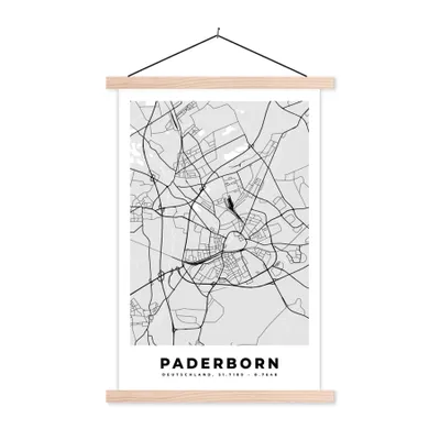 Produktbild von MuchoWow® Textilposter Karte - Paderborn - Deutschland - Stadtplan - Karte 40x60 cm mit holzfarbenen Rahmen - Poster