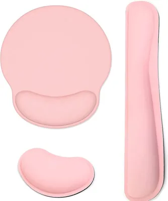 Produktbild von Ergonomische Handballenauflage Set, Mauspad und Tastatur-Handballenauflage, Rosa, Memory-Schaum, Rutschfest