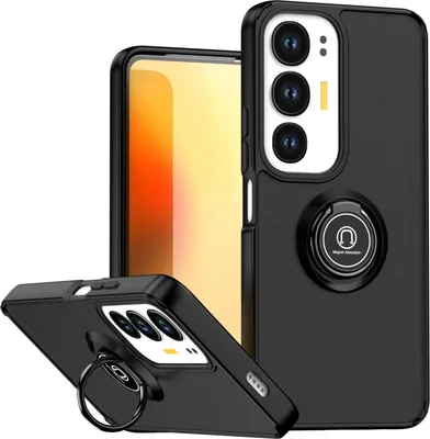 Obrázek produktu pro Pouzdro pro Vivo Y19S matné průsvitné TPU pouzdro s prstencovým držákem a stojánkem Černý