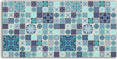 Produktbild von Coloray Spritzschutz aus Glas 100x50  Wandkunst Küchenrückwand Foto Deko Schönes Patchwork blau grau